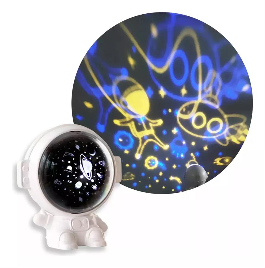LAMPARA PROYECTOR ASTRONAUTA MINI 227037 CIELO ESTRELLADO DE DIBUJOS USB BLANCO