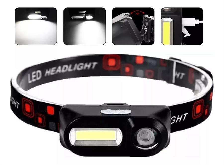 LINTERNA VINCHA DEUTECH 447 2 LED 1 COB+1 XPE RECARGABLE USB 280L 100M