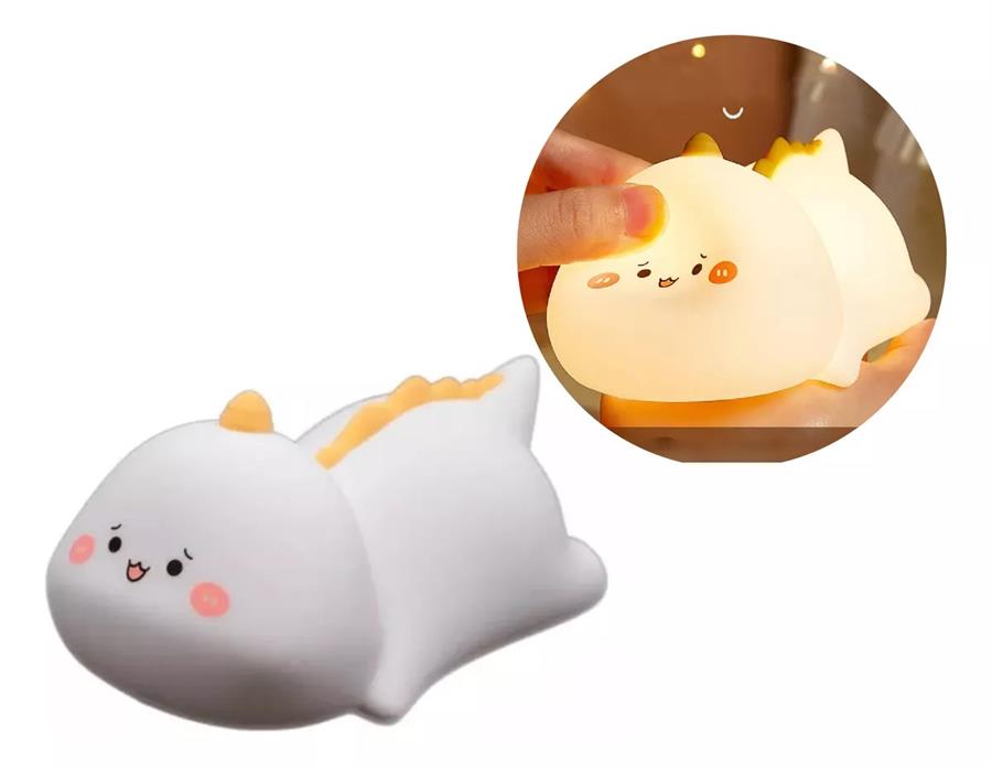 LAMPARA VELADOR DE SILICONA 236803 DE TACTO SUAVE DINOSAURIO BLANCO