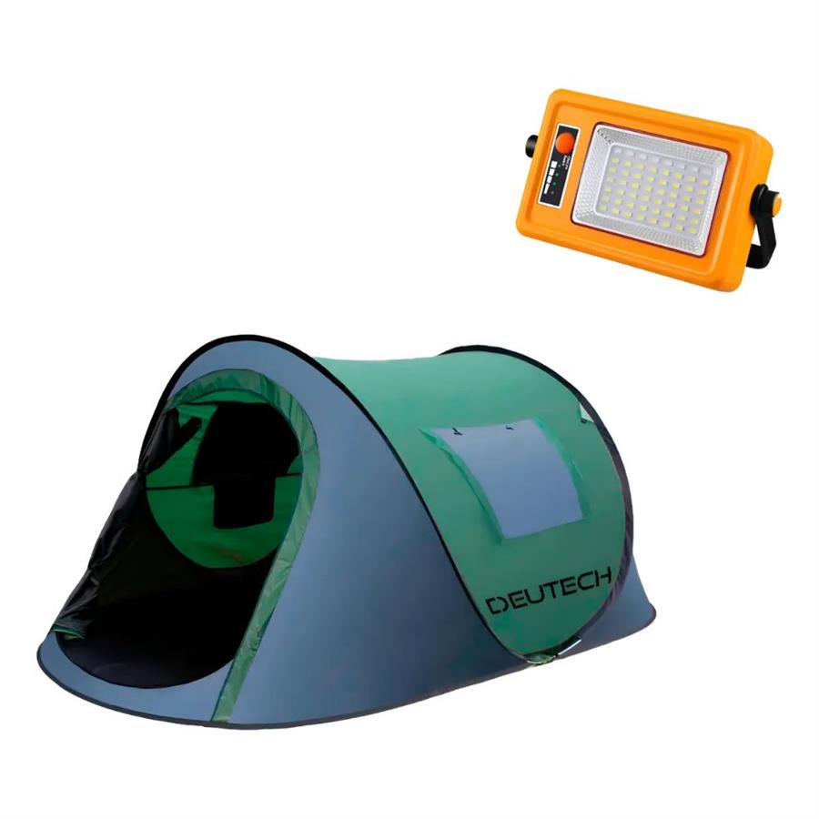 CARPA AUTOARMABLE DEUTECH 2 PERSONAS + LAMPARA LED POWEBANK