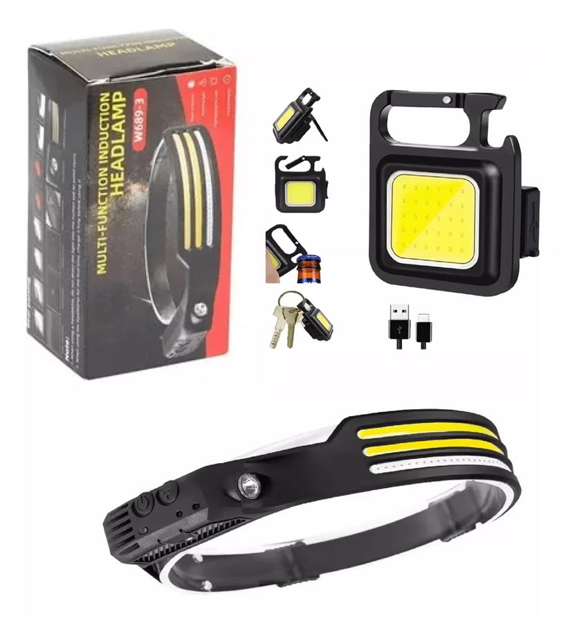 KIT LINTERNA VINCHA + LLAVERO COB DEUTECH RECARGABLE