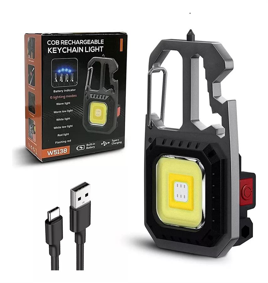 LINTERNA LLAVERO MULTIFUNCION DEUTECH 2209 LED COB RECARGABLE USB 500L 50M